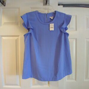 J. Crew Blue Ruffle Sleeve Blouse